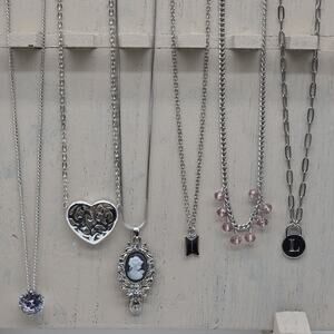 Lot of 6 Fashion Silver Tone Pendant Chain Necklaces Cameo Heart L Pink